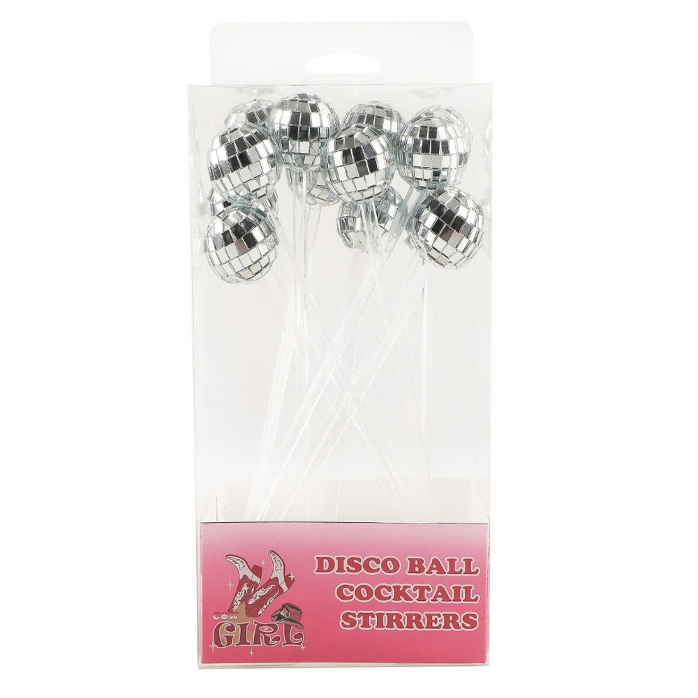 Nifty Girl Silver Disco Ball Cocktail Party Stirrers